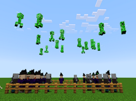 マイクラプログラミングで作成した空飛ぶクリーパーの作品例