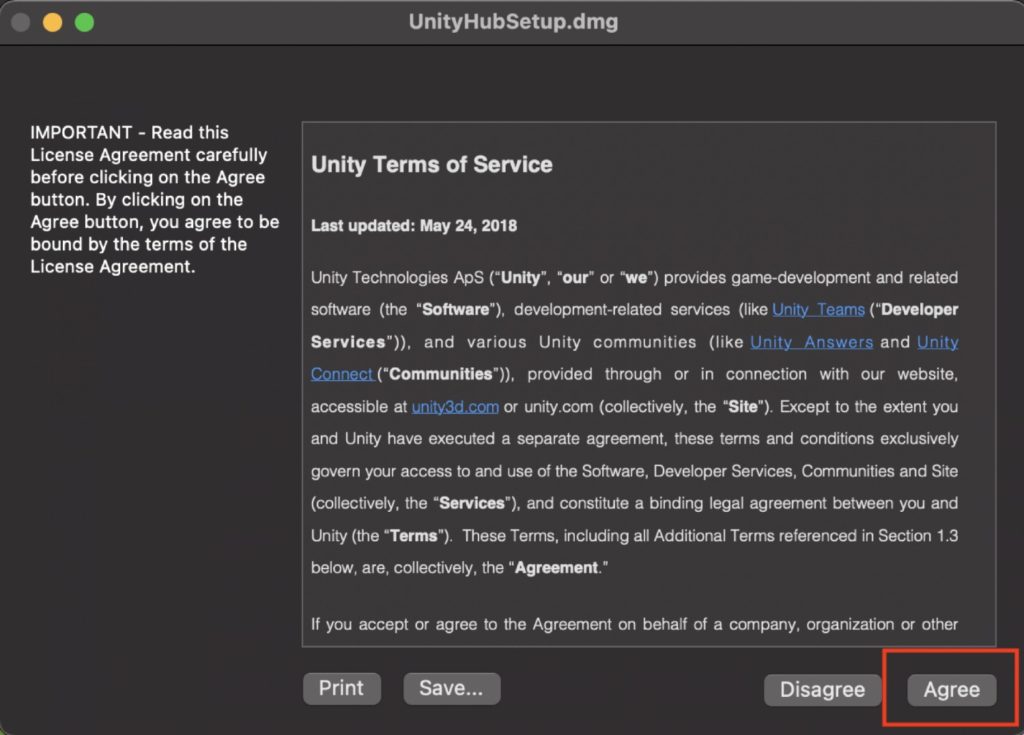 Unity Terms of Serviceに同意(Mac)