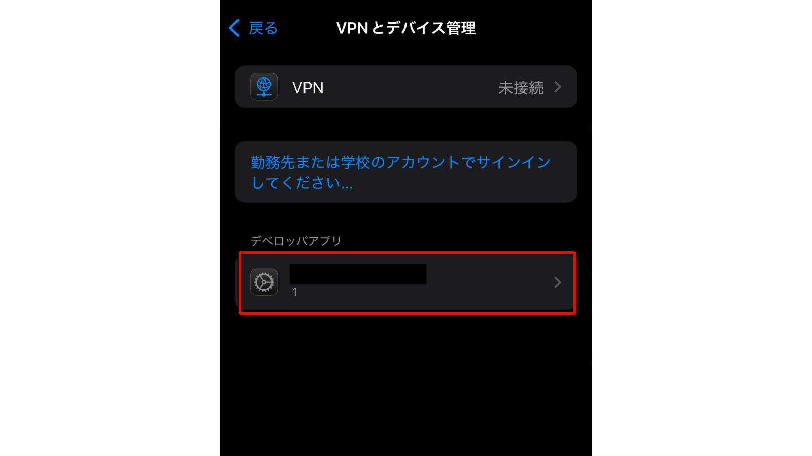 「デベロッパAPP」の欄で自分のApple IDを選択
